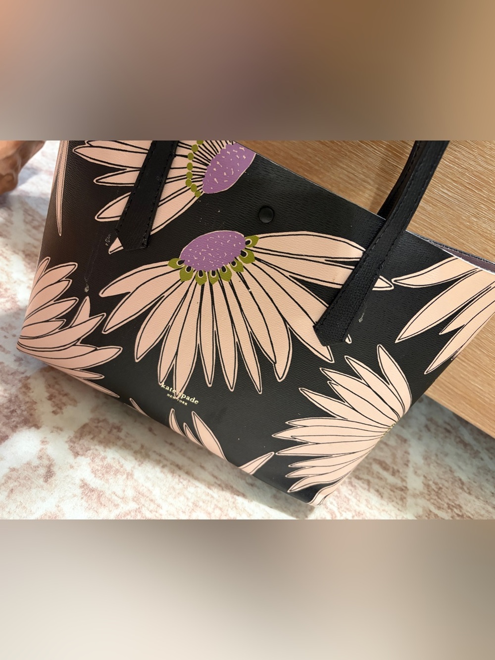 kate spade Black Tote with pink dust bag Pink Floral & Purple Centers